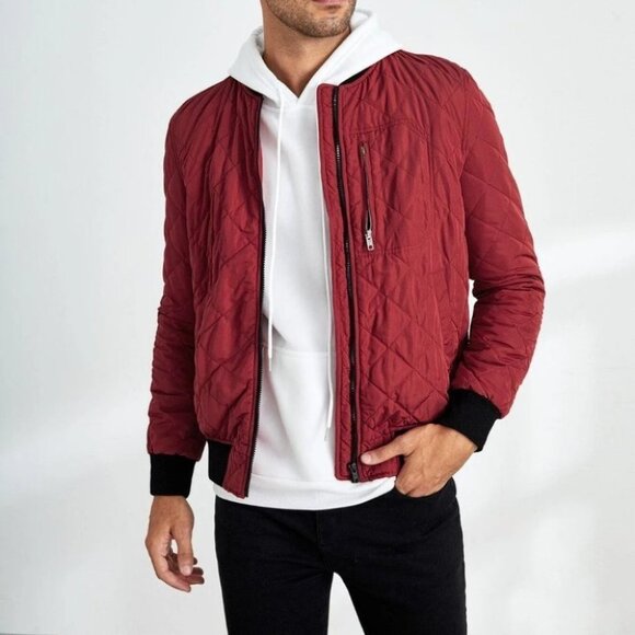 Burgundy Mens Bomber Jacket - Picture 1 of 5